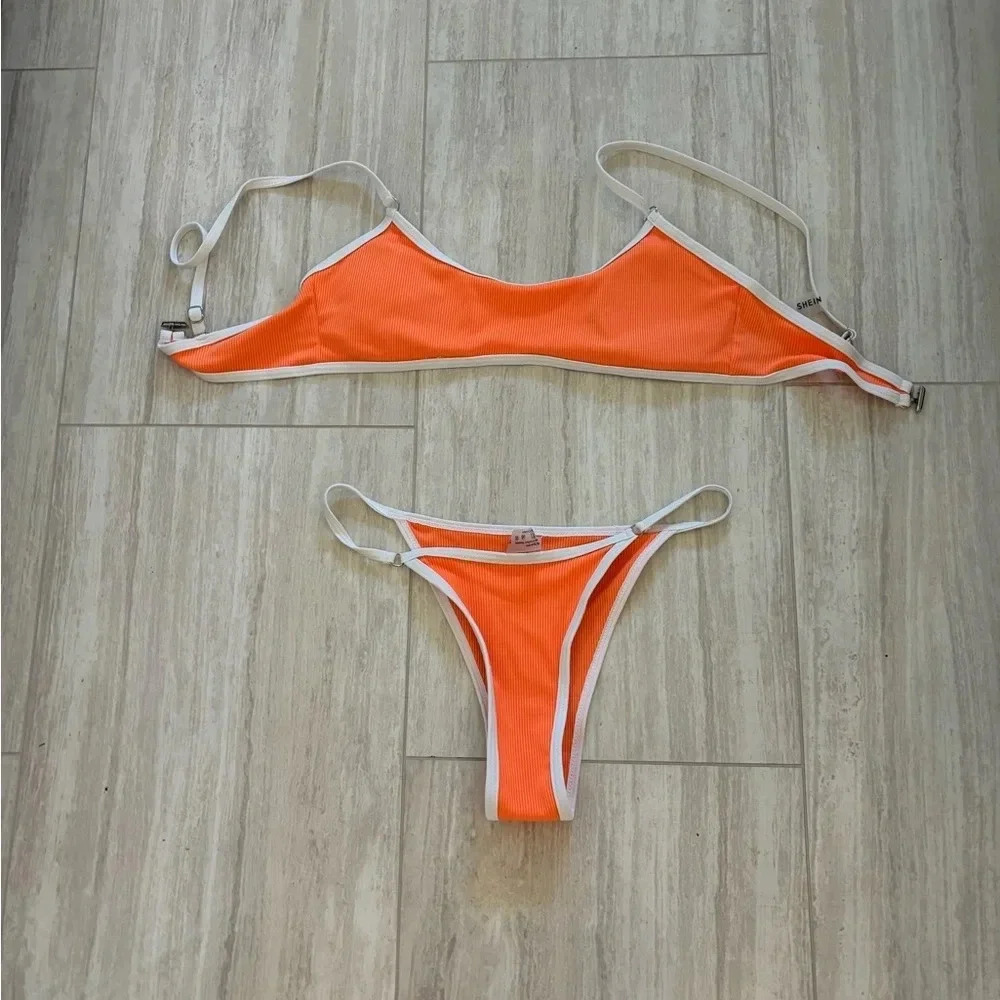 SHEIN Women’s Orange White 2 Piece Bikini Swim Size S